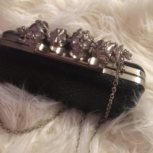 Handbags - black clutch with skull brass knuckle detail